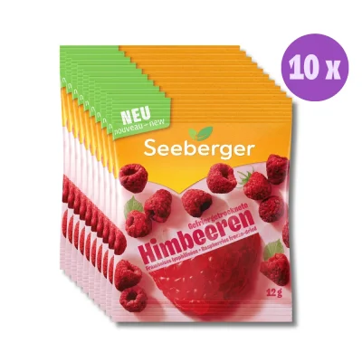 Seeberger gefriergetrocknete Himbeeren Multipack – 10 × 12 g, ohne Zuckerzusatz, intensiver Fruchtsnack