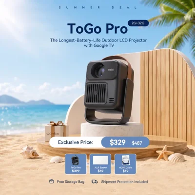 Wanbo ToGo Pro: Google TV Projector with Android 14 & Longest Battery for Outdoor