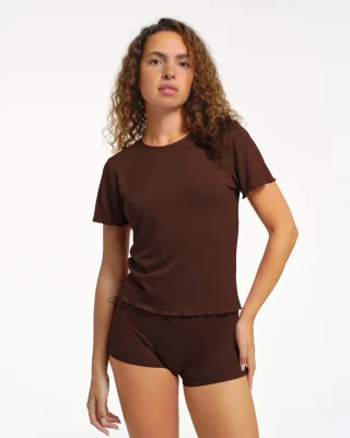 T-shirt côtelé chocolat