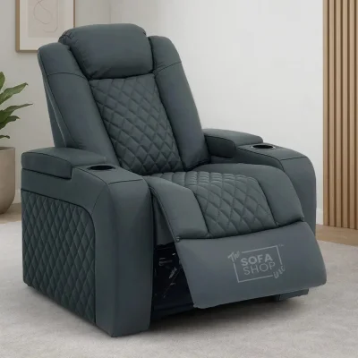 Real Leather Electric Recliner Cinema Chair in Grey | Power Seat With Massage, Adjustable Headrest & Power Lumbar Support | Milano | The Sofa Shop