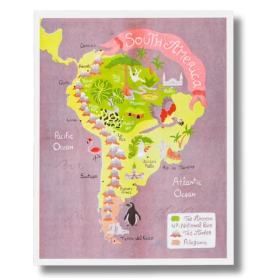 Map of South America Risograph Print