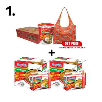 Merchandise Bundle Indomie Cup Noodles + 2 Boxes of Indomie (2 x 30 Packs) - FREE INDOMIE ORANGE FOLDABLE BAG