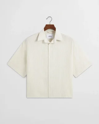Grado Seersucker Shirt - Cream/Black Pinstripe