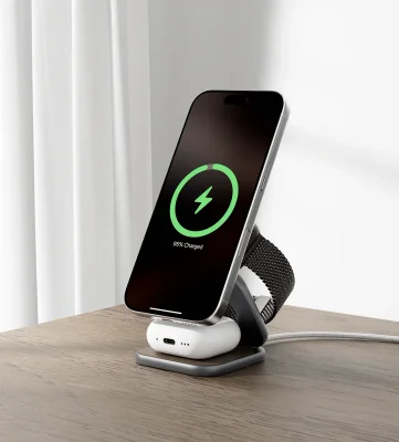 KUXIU X40 Turbo Qi2.2 Certified 25W 3-in-1 MagSafe Foldable Wireless Charging Stand  - Wood Grain
