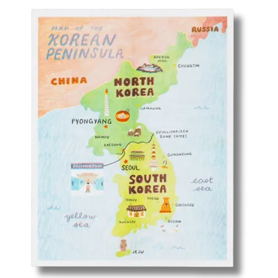 Map of Korean Peninsula Risograph Print