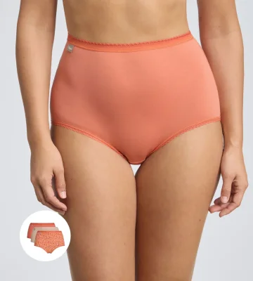 Lot de 3 culottes taille haute orange, beige, imprimé fleuri Cotton Stretch