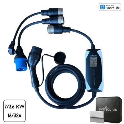 Portable EV Charger Type 2 with Adapters (7 kW/32A) + WiFi & APP