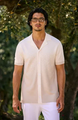 Jacquard Ombre Knit Shirt in Beige