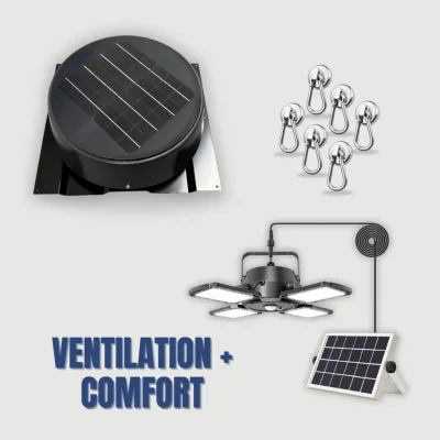 Ventilation & Comfort Combo - Solar Vent + Magnetic Hooks +  Light