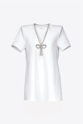 Crystal Bow V-Neck T-Shirt Dress