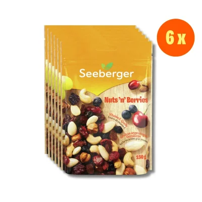 Seeberger Nuts ‘n’ Berries Multipack – 6 × 150 g, Snack mit Nüssen & Beeren