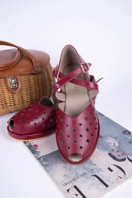 1940s - summer sandals - wedges - Dark Red - Norma