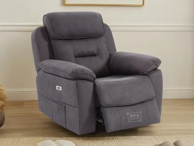 1 Seat Electric Recliner Chair Home Cinema Sofa | Fabric Chair In Black| Hi-Tech Chair with Massage, Padded Armrests, USB & Power Headrest | Florence