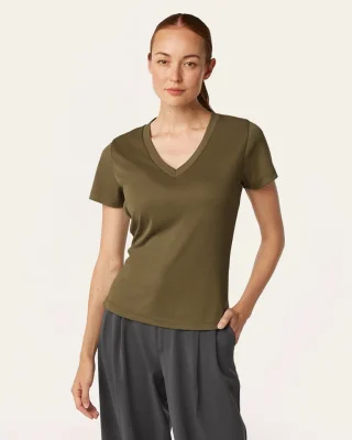 Interlock V-neck Slim T-shirt - Olive