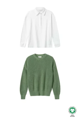 Strickpullover Hella Grün + Longsleeve Juna Weiß