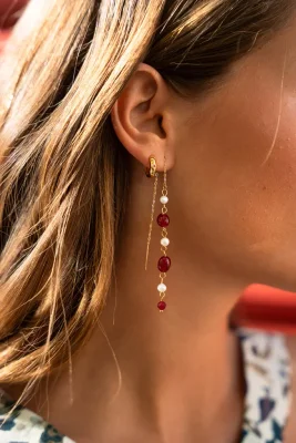 Pendientes largos piedras rojas
