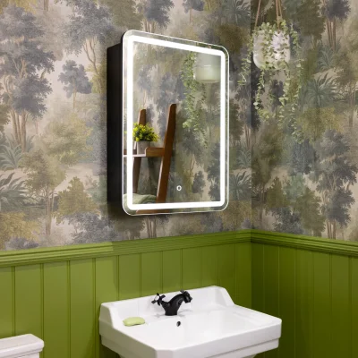 Nocturne Curve Black LED Bathroom Mirror Cabinet