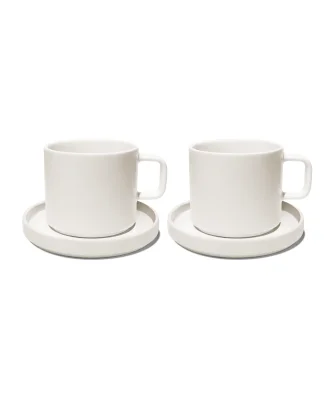 Tasse mit Untertasse in Cremeweiß glänzend | Nia