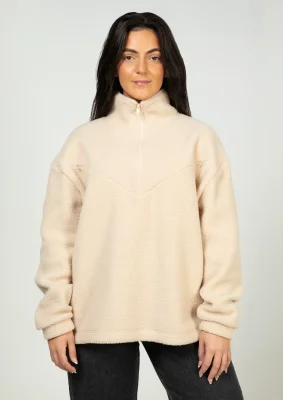 Cosy Quarter Zip Oversized Breastfeeding Fleece - Beige