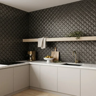 Fan Anthracite Peel & Stick Splashback | 26.8×28.1 cm | Self-Adhesive Mosaic Tile