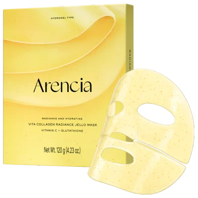 Vita Collagen Radiance Jello Mask, Cooling Gel Mask for Instant Glow & Hydration with Vitamin C Complex, Glutathione & Collagen, 4 Sheets