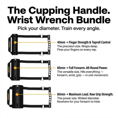 Complete Wrist Cupping Handle Set - 40mm, 60mm & 80mm Bundle for Arm Wrestling & Grip Strength Training