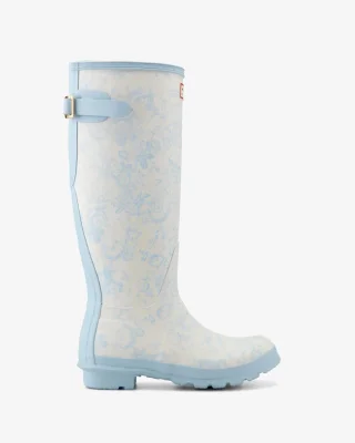 HUNTER WOMEN WOMENS ORIGINAL TALL BACK ADJUSTABLE BOOT LOVE SHACK FANCY OFF WHITE MULTI/BABY BLUE/TOSC
