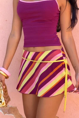 Gracie Chiffon Mini Skirt | Plum Stripe